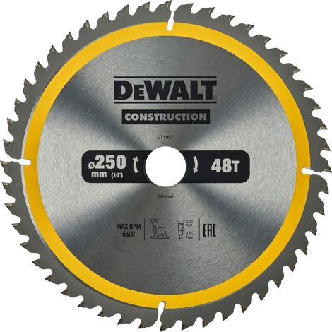 Lame de scie circulaire 250mm x 30mm 48dents, Nail Tough, DT1957-QZ (1/5)