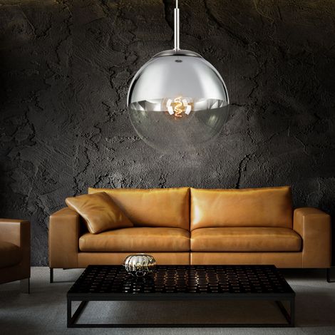 Design Pendel Decken Lampe Kugel Wohn Ess Zimmer Glas Hänge Leuchte silber (1/5)