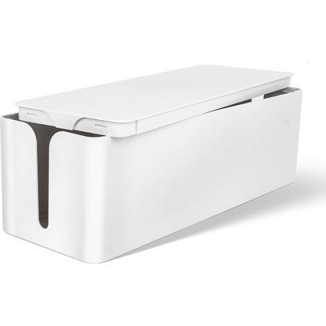 Boite Rangement Cable Pliable, Cache Multiprise Blanc (40x14,5x12,7cm) Boite Multiprise en Plastique pour Dissimuler les Câbles et Prises, Antidérapant, Adapté aux Bureaux et Maisons (1/5)