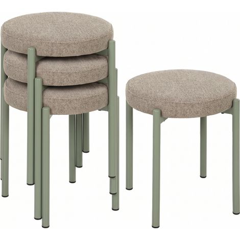 Tabourets - HOMCOM - 4 places, empilables, ronds, assise rembourrée, sans dossier - tissu effet lin - 45x45x47,5cm - marron clair (1/5)