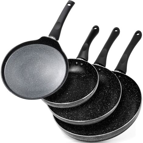 Set de 4 poêles - Poêle à frire 20/24/28 cm - Poêle à induction avec revêtement anti-adhésif - BLACK LINE (1/5)