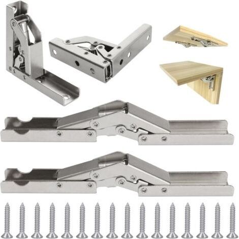 Lot de 4 charnières invisibles pour porte rentrante et étagère pliable à 90/180 degrés, avec 16 vis, pour armoire et placard (1/5)