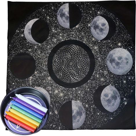 Nappe de table Tarots Phases de la Lune Astrologie Nappe d'autel Cartes divinatoires Tapisserie Fournitures de sorcellerie 60x60cm (1/5)