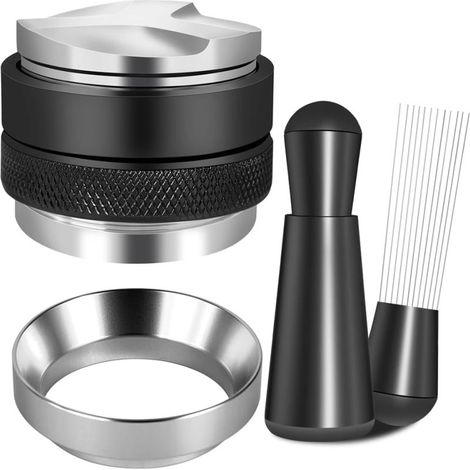 Juego de accesorios para cafetera espresso de 51 mm en color negro (que incluye dispensador de café molido, prensa para café molido y aguja para café molido de tela). (1/5)