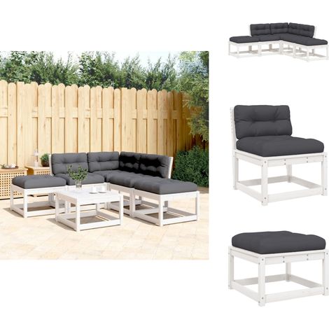 5-tlg. Garten-Sofagarnitur mit Kissen Weiß Massivholz Kiefer - Gartensorgsgarnitur - Gartenmöbelset - Lounge Set - Esszimmergruppe - Terrassenmöbeln (1/5)