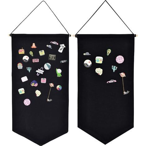 Canvas Wall Mounted Jewelry and Brooch Display Stand (Black, 2PCS)