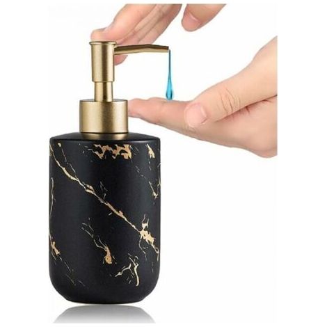 (Noir) Distributeur de savon 300 ml Texture marbre Céramique Pompe de savon pour les mains Distributeur de gel douche Accessoires de salle de bain (1/5)