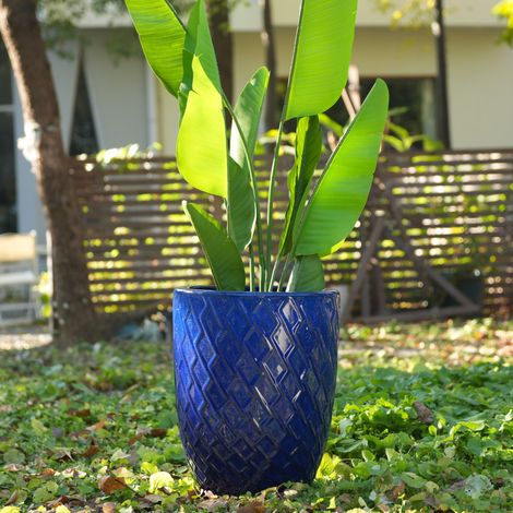 Vaso da fiori in ceramica 42 x 54 cm, blu royal, motivo a losanghe, con fori di drenaggio HAVRYA (1/5)