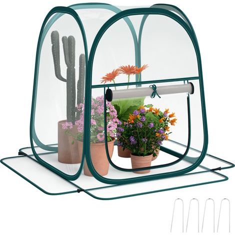 Mini serre pliable avec bâche en plastique, fenêtre enroulable et sac de rangement, 70 x 70 x 80 cm, transparente (1/5)