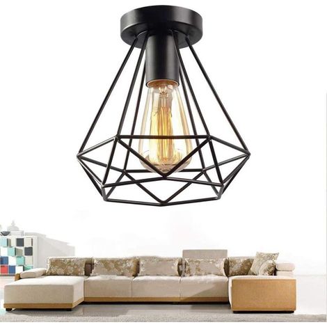 Plafonnier Industrielle Retro en Métal Cage Fer Noir, Plafonnier Vintage lustre Suspension Luminaire E27 Luminaire suspendu pour Couloir, Salon, Chambre, Café, Restaurant, Salle à Manger (1/5)