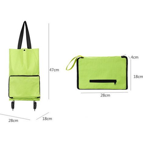 Carrello della spesa,47x18x28cm,Carrello della spesa con ruote,Carrello per la spesa,Pieghevole e con borsa rimovibile,Alluminio inox,Verde (1/4)