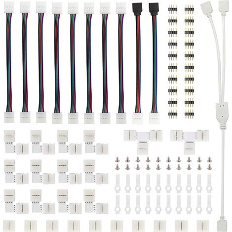 Kit 95 pièces connecteurs ruban LED 5050 : raccords en T et L, cosses de jonction, bornier pour câble lumineux, outil d’épissure pour bandeau LED (1/4)