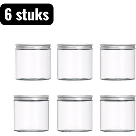 6 piezas, Jarra, Tarro para frutos secos, Tarro de plástico de 85 mm, Recipiente de almacenamiento seguro para alimentos, 85 mm, Tapa plateada (1/5)