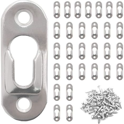 30 Stück Metall-Schlüssellochaufhänger (42 mm x 16 mm) mit 60 Schrauben – Schlüssellochbefestigungen zum Aufhängen von Wänden, Schränken, Spiegeln und Bilderrahmen – Silber (1/5)
