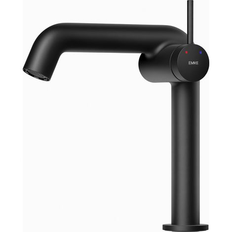 EMKE Robinet de Salle de Bain, 222 x 200 x 76 mm, Laiton, Cartouche Céramique, Mitigeur pour Lavabo, Noir Mat