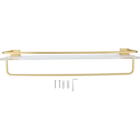 Porte-serviettes mural en acrylique avec barre en aluminium, étagère de rangement suspendue, doré (1/5)