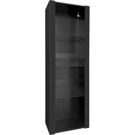 Vitrine noire brillante avec LED, 3 étagères en verre, 55 x 38 x 166 cm, meuble de rangement polyvalent (1/5)