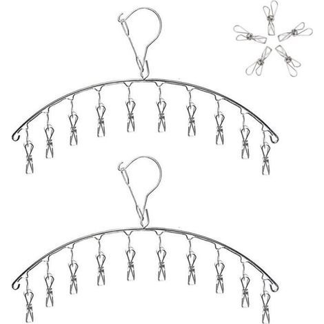Étendoir à Linge à Suspendre Acier Inoxydable Cintre de Chaussette Séchoirs Cintre avec 10 Pinces pour Couches en Tissu, Souti[331] (1/4)