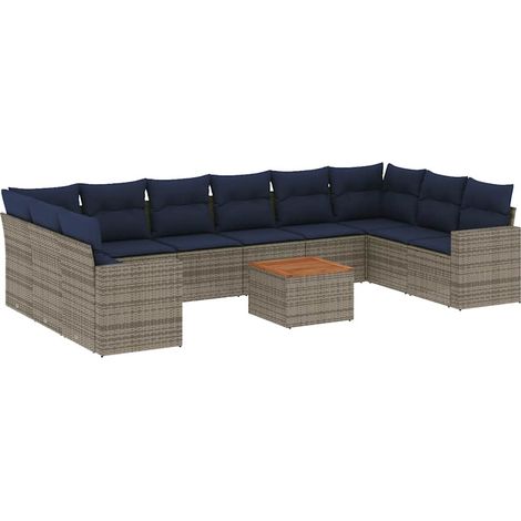 Maison Exclusive - Set Divani da Giardino 11 pz con Cuscini in Polyrattan Grigio (1/5)