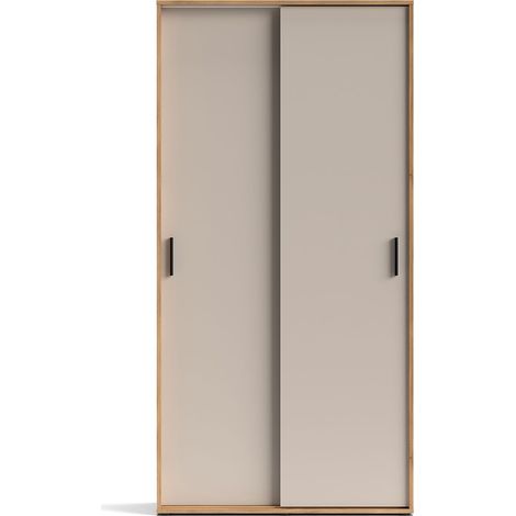 Pegane – Armoire 2 portes coulissantes beige/chêne Mauvella – 3 étagères intérieures – Longueur 100 cm x Hauteur 200 cm x Profondeur 49,8 cm – Panneau mélaminé (1/4)