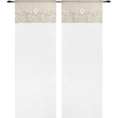 Tende Coppia Finestra Porta Interno Tessuto Shabby Chic Margherita Tortora - 60x240 cm (1/2)