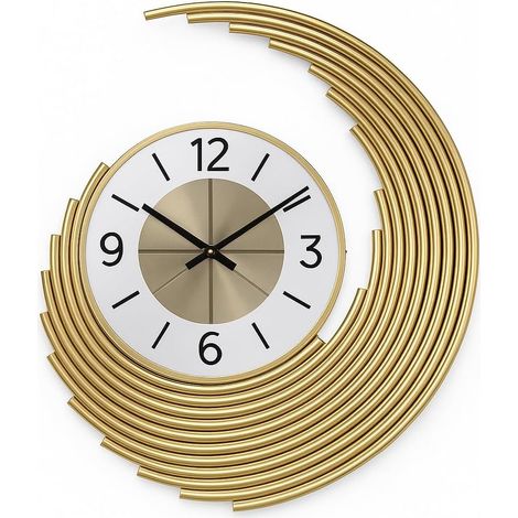 Horloge murale spirale dorée 48x58 cm, design luxe silencieux quartz, décoration élégante pour salon ou bureau
