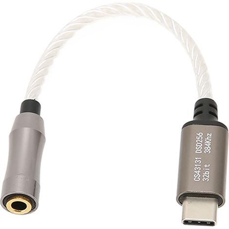 Câble adaptateur USB-C vers jack 3.5mm amplificateur audio 15cm 120dB pour Android PC Argent (1/5)