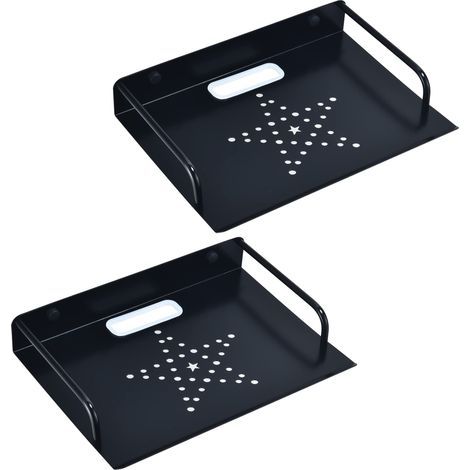 Étagère Murale en Métal pour Routeur, Projecteur, Noir Étagère Flottante, Support Mural pour Boîtes De Câble, Decodeur, Consoles De Jeux, Lecteurs DVD (2PCS, Petite) (1/5)