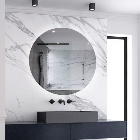 800x800mm Round LED Bathroom Mirror with 3 Colors,Adjustable Brightness,Anti-fog,Memory Function (1/5)