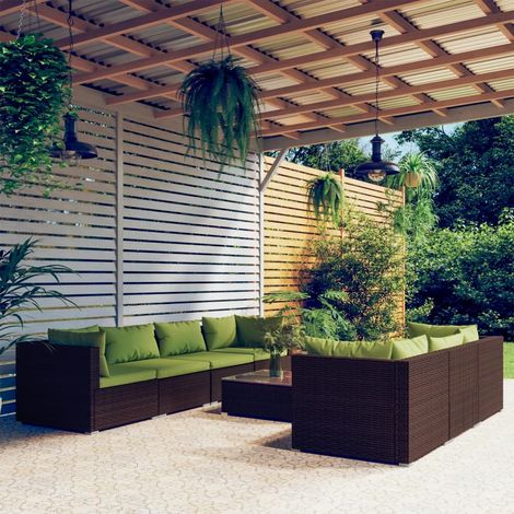 8-tlg. Garten-Lounge-Set mit Kissen Poly Rattan Braun (1/5)