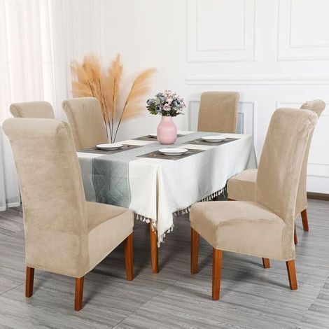 Housses de chaise de salle à manger en velours, housse de grande chaise extensible, housse de chaise à dossier haut en élasthanne élastique lavable amovible XL, lot de 2, beige (1/4)