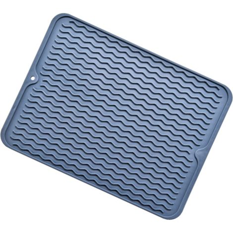 Tapis de table isolant en caoutchouc antidérapant, imperméable et résistant à la chaleur, pour égoutter la vaisselle (bleu). (1/5)