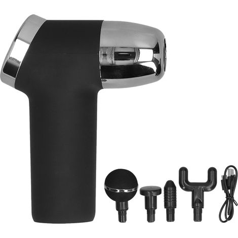 Mini Massageur Musculaire Électrique Vibrant avec 4 Embouts de Massage pour Détente (Noir) (1/5)