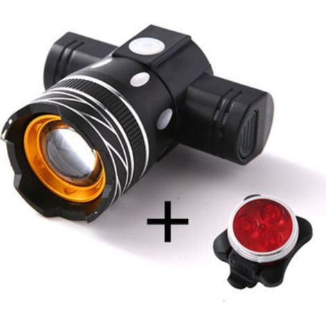 HONORNIC - Lampe frontale/torche LED Z30 15000lm T6 pour vélo, rechargeable par USB, étanche et zoomable, avec éclairage avant. (1/3)