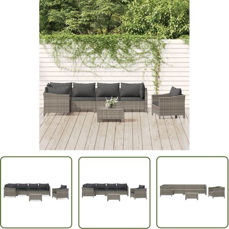 The Living Store 7-tlg. Garten-Lounge-Set mit Kissen Grau Poly Rattan - Gartenmöbel - Loungemöbel - Rattan Möbel - Outdoor Furniture - Gartensets (1/5)