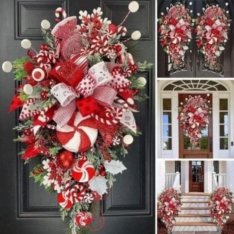 Guirlande En Forme De Canne À Sucre - Décor De Noël Pour Porte D'Entrée Et Escalier - Forme Goutte - Rouge Et Blanc - 1 Pièce (1/5)