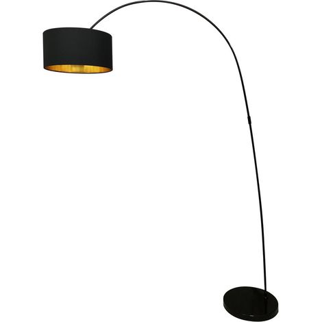 Lampadaire arc de salon avec abat-jour en tissu noir et intérieur doré E27 Ø 40 cm - PANGIVO
