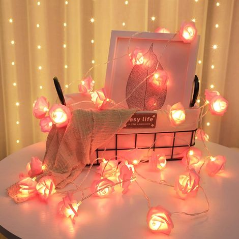 Guirlande lumineuse LED en forme de rose, 20 LED, fonctionne sur piles, idéale pour les anniversaires, les mariages et les fêtes (rose) (1/5)
