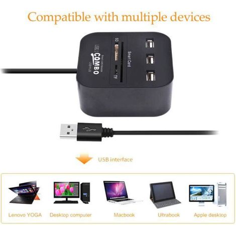 Lecteur De Carte - USB 2.0 - Compatible IC ID EMV ISO 7816 - Pour Cartes Bancaires SIM CAC - Rouge (1/4)