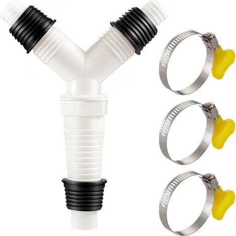 1 Pièce Double Evacuation Machine A Laver, Adaptateur De Vidange Pour Machine À Laver, Adaptateur Double Pour Tuyaux De 20-32Mm, Sortie De 36Mm Avec 3 Clips (1/5)
