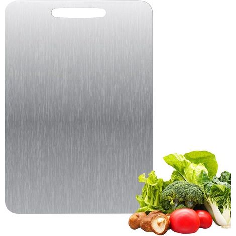 Tagliere in acciaio inox a doppia faccia, senza BPA, facile da pulire, utensile da cucina per tagliare carne, verdura e frutta (34 x (1/5)