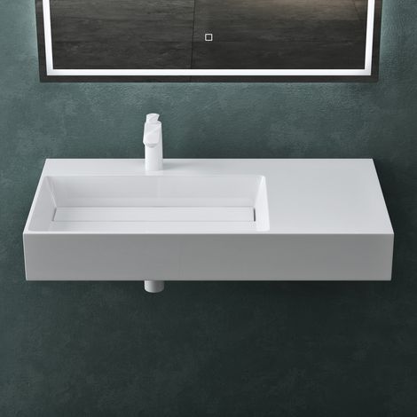 Mai & Mai Aufsatzwaschbecken Hängewaschbecken BTH: 100x48x13cm in Weiß aus Mineralguss Col12 Links