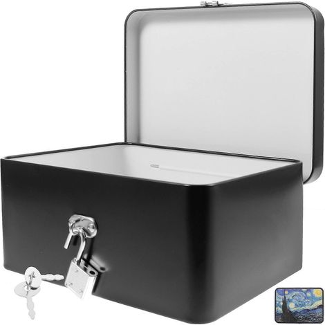Boîte de rangement en fer-blanc avec serrure, décorative, noire (1/5)