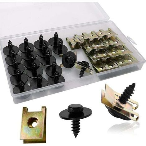 40 Pièces Clip à Vis et Écrou de Kit, Écrous de Fixation pour Garde-Boue de Voiture, Type U Sous Support de Passage Roue Kit, pour Voiture Panneau de Porte Intérieur (1/4)
