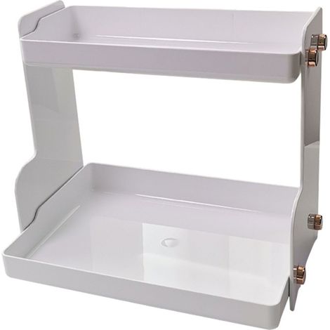 Étagère de rangement de bureau à double niveau, gain de place, multifonctionnelle, blanche, idéale pour les dortoirs et les bureaux. (1/5)