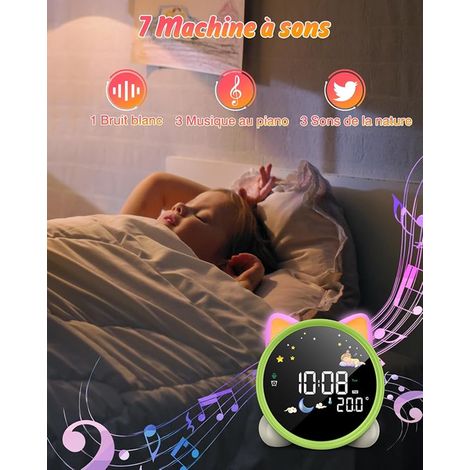 LEMNOI Reveil Enfant Réveil Educatif Jour Nuit 5 Couleurs Reveil Digital Lumineux LED Lampe de Chevet Tactile Enfant avec Musique,Double Alarme,Température,Fonction Snooze (Vert) (1/3)