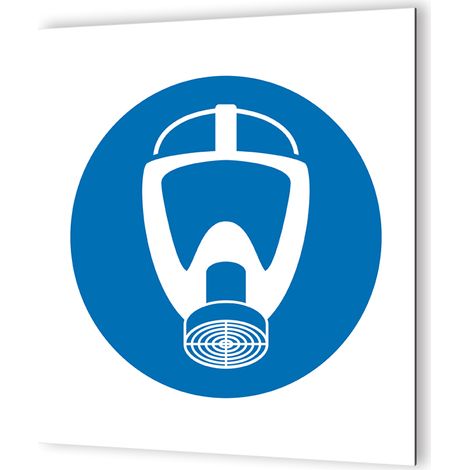 Pictogramme Protection Voies Respiratoires Obligatoire - Panneau Dibond Blanc - Rond Bleu avec Pictogramme Blanc - 20x20 cm, 3 mm épaisseur (1/5)