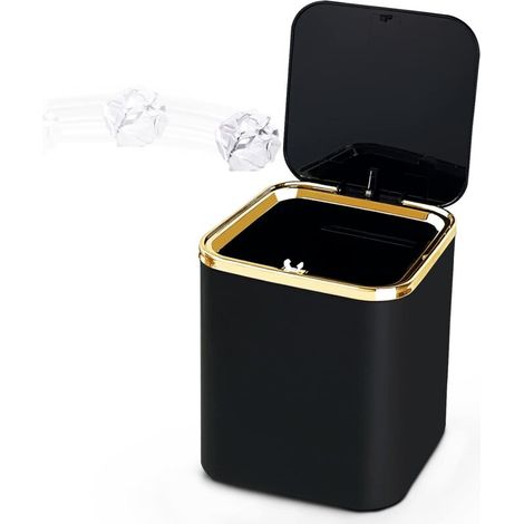 Mini Table Trash Can with Lid 2L, Small Kitchen Trash Can (Black) (1/4)