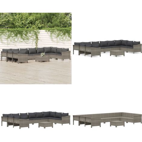 Salon de jardin 11 pcs avec coussins Gris Résine tressée - Salon De Jardin - Mobilier De Jardin - Set De Salon Extérieur - Meubles De Jardin - Chaise Lounge - Home & Living (1/5)