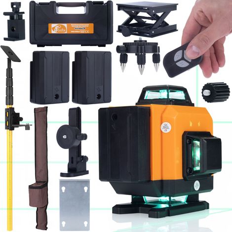 Rosfix Set Orange Tiger ROT16L – 16 Linien Kreuzlinienlaser mit 360° Projektion & Fernbedienung  IP54, 25 m Reichweite, 2x Akku 3500 mAh  Teleskopstativ 400 cm  Baulaser